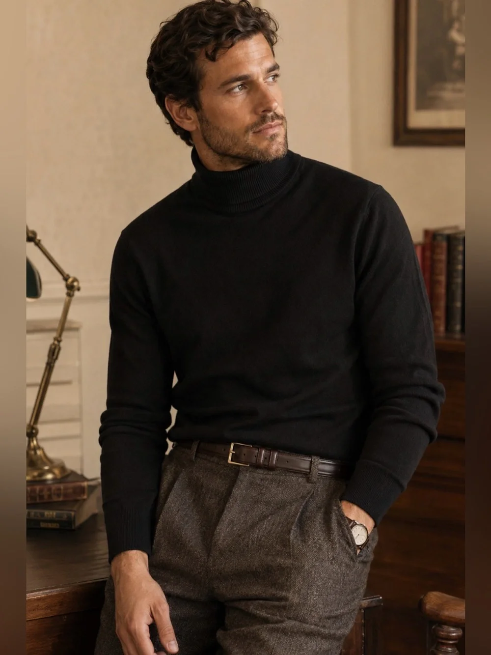 Club room 100% merino wool black turtle neck sweater